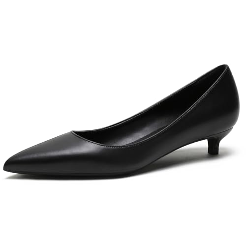 Wtharosa Damen Pumps Strukturiertes Leder Kitten Heel Niedrig Geschnitten Spitz Modisch Elegant für Hochzeit Büro Feier Ball & Formelle Anlässe,Schwarz,34 EU von Wtharosa