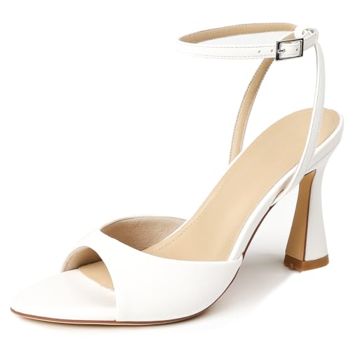 Wtharosa Damen Riemchensandalen Mit Knöchelriemen Peep Toe Blockabsatz Bequeme Sommerschuhe Für Hochzeiten Strandurlaub Und Partys,Weiß,40.5 EU von Wtharosa