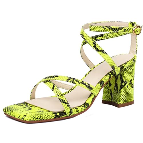 Wtharosa Damen Sandalen Metallisch Gold Mit Riemen Blockabsatz Quadratspitze Knöchelriemen Bequeme Hochzeit Party Abendkleid Schuhe,Grün,46 EU von Wtharosa