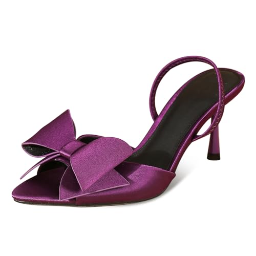 Wtharosa Damen Satin Schleife Riemchensandalen High Heel Stilettos Offene Zehen Abendschuhe Für Hochzeit Ball Festliche Anlässe,Lila,39 EU von Wtharosa