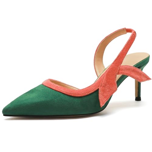 Wtharosa Damen Slingback Pumps Spitze Zehen Korallenrosa Beige Wildleder Stilettoabsatz Abendschuhe Party Hochzeit Büro Bequem Einfach Anzuziehen,Grün,43 EU von Wtharosa