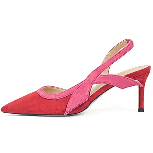 Wtharosa Damen Slingback Pumps Spitze Zehen Korallenrosa Beige Wildleder Stilettoabsatz Abendschuhe Party Hochzeit Büro Bequem Einfach Anzuziehen,Magenta,41 EU von Wtharosa