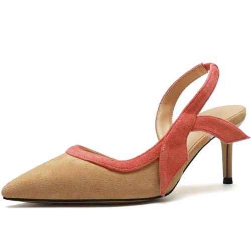 Wtharosa Damen Slingback Pumps Spitze Zehen Korallenrosa Beige Wildleder Stilettoabsatz Abendschuhe Party Hochzeit Büro Bequem Einfach Anzuziehen,Nude,40 EU von Wtharosa