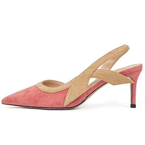 Wtharosa Damen Slingback Pumps Spitze Zehen Korallenrosa Beige Wildleder Stilettoabsatz Abendschuhe Party Hochzeit Büro Bequem Einfach Anzuziehen,Rosa,37 EU von Wtharosa