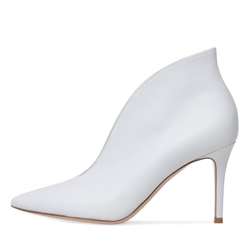 Wtharosa Damen Stiefel Spitz Zehen Stiletto Absatz Umgeschlagene Stiefeletten Für Modenschau Und Abendempfang Weiches PU Futter Bequeme rutschfeste Sohle,Weiß,38 EU von Wtharosa