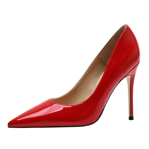 Wtharosa Damen Stiletto Pumps Klassisch Spitze Zehen Hohe Absätze Lackleder Court Schuhe Für Büro Arbeit Und Formelle Anlässe,Red(Heel:6cm),40 EU von Wtharosa