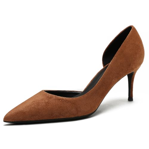 Wtharosa Dorsay Pumps Mit Spitzer Zehe Wildleder 8cm Absatz Für Damen Abendkleider Hochzeit Formelle Veranstaltungen Komfortable Klassische Büro Abendliche Anlässe,Caramel,39 EU von Wtharosa