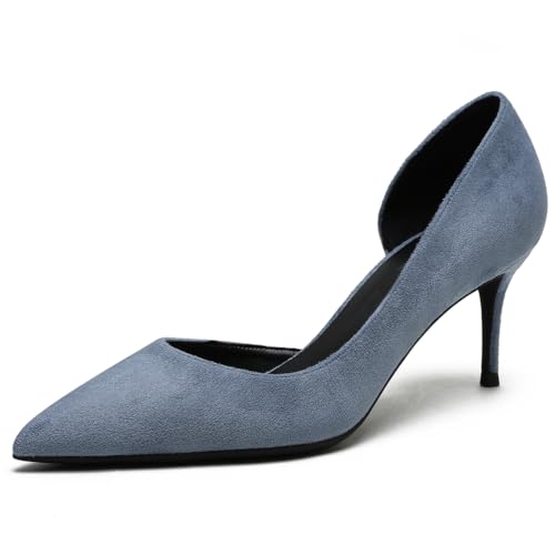 Wtharosa Dorsay Pumps Mit Spitzer Zehe Wildleder 8cm Absatz Für Damen Abendkleider Hochzeit Formelle Veranstaltungen Komfortable Klassische Büro Abendliche Anlässe,Misty Blue,38 EU von Wtharosa