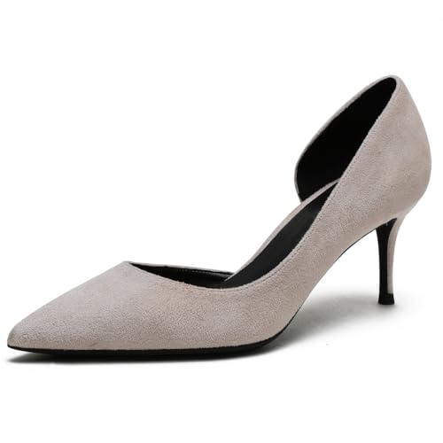 Wtharosa Dorsay Pumps Mit Spitzer Zehe Wildleder 8cm Absatz Für Damen Abendkleider Hochzeit Formelle Veranstaltungen Komfortable Klassische Büro Abendliche Anlässe,Nude,40 EU von Wtharosa