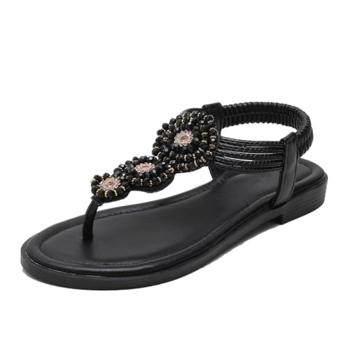 Wtharosa Flache Sandalen Für Damen Strass Perlen Bohemian Römische Flip Flops Elastischer T Träger Strandurlaub Bequeme Freizeitschuhe,Schwarz,40 EU Wtharosa Flache Sandalen Für Damen Strass Perlen Bohemian Römische Flip Flops Elastischer T Träger Strandurlaub Bequeme Freizeitschuhe,Schwarz,40 EU von Wtharosa