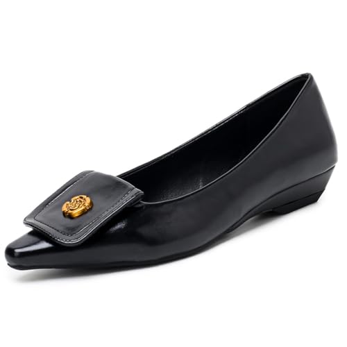 Wtharosa Flats Klassisch Lackleder Damen Medaillon Detail Bequeme Schlupfschuhe Büro Formelle Anlässe Täglich,Schwarz,39 EU von Wtharosa