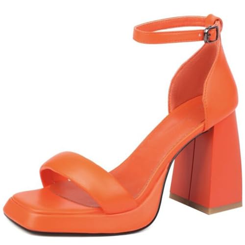 Wtharosa Gala StilettoBlock™ Absatz Sandalen Für Damen Knöchelriemen Plateau Mit ArchAir™ Mikrofaser Für Abendveranstaltungen & Rote Teppich Leichtgewicht,Orange,46 EU von Wtharosa