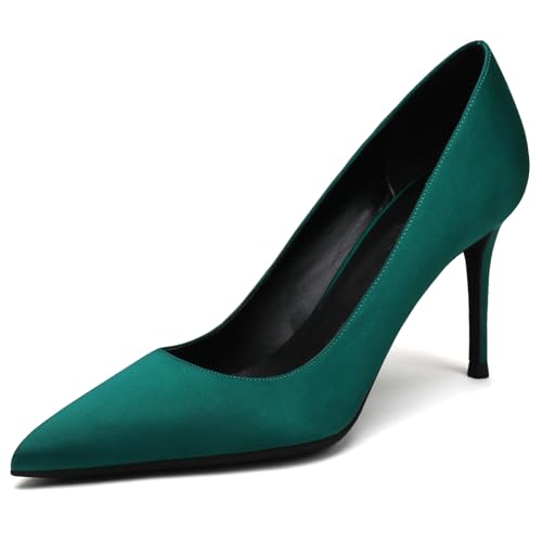 Wtharosa Klassische Pumps Mit Spitzer Zehe High Heel Stiletto Court Schuhe Satin Elegant Für Damen Hochzeit Formelle Anlässe Büro Abend,Grün,38 EU von Wtharosa