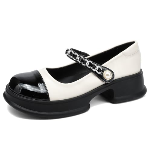 Wtharosa Mary Jane Plateform Schuhe Damen Schwarz Und Weiß Kettenträger Perle Detail Bequeme Blockabsatz Casual Laufen Täglich,Rice White,38 EU Wtharosa Mary Jane Plateform Schuhe Damen Schwarz Und Weiß Kettenträger Perle Detail Bequeme Blockabsatz Casual Laufen Täglich,Rice White,38 EU von Wtharosa