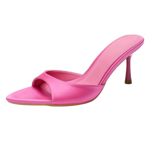 Wtharosa Mule Sandalen Satin Damen Offene Zehen Kitten Absatz Schlupfer Sommer Schuhe Bequem Casual Elegant Damen Hochzeit Strand Urlaub Hausschuhe,Rose,40 EU von Wtharosa