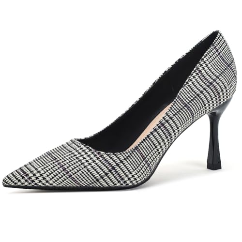 Wtharosa Pumps Damen Canvas Spitze Zehe Stiletto Absatz für Büro Hochzeit Feiern,Schwarz,42 EU von Wtharosa