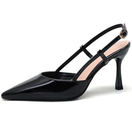 Wtharosa Pumps Damen Stiletto Mittlerer Absatz Spitze Zehe Schlupf Court Schuhe Slingback Komfort Kleiderschuhe für Hochzeitsfeier,Black (Heel:5cm),41 EU von Wtharosa