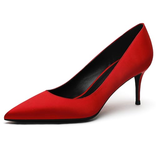 Wtharosa Pumps Mit Spitzer Zehe Stiletto Wildleder 8cm Absatz Für Damen Abendkleider Hochzeit Party Komfortable Klassische Büro Formelle Anlässe,Big red,41 EU von Wtharosa