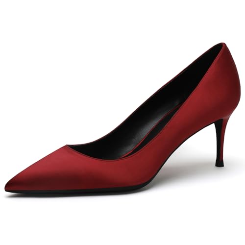 Wtharosa Pumps Mit Spitzer Zehe Stiletto Wildleder 8cm Absatz Für Damen Abendkleider Hochzeit Party Komfortable Klassische Büro Formelle Anlässe,Burgundy,41 EU von Wtharosa