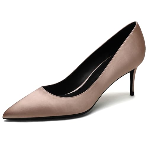 Wtharosa Pumps Mit Spitzer Zehe Stiletto Wildleder 8cm Absatz Für Damen Abendkleider Hochzeit Party Komfortable Klassische Büro Formelle Anlässe,Champagne,36 EU von Wtharosa