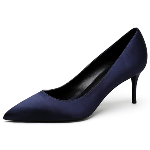 Wtharosa Pumps Mit Spitzer Zehe Stiletto Wildleder 8cm Absatz Für Damen Abendkleider Hochzeit Party Komfortable Klassische Büro Formelle Anlässe,Dark Blue,38 EU von Wtharosa