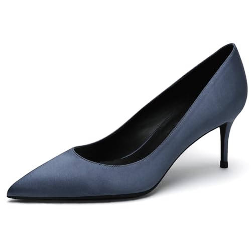 Wtharosa Pumps Mit Spitzer Zehe Stiletto Wildleder 8cm Absatz Für Damen Abendkleider Hochzeit Party Komfortable Klassische Büro Formelle Anlässe,Misty Blue,33 EU von Wtharosa