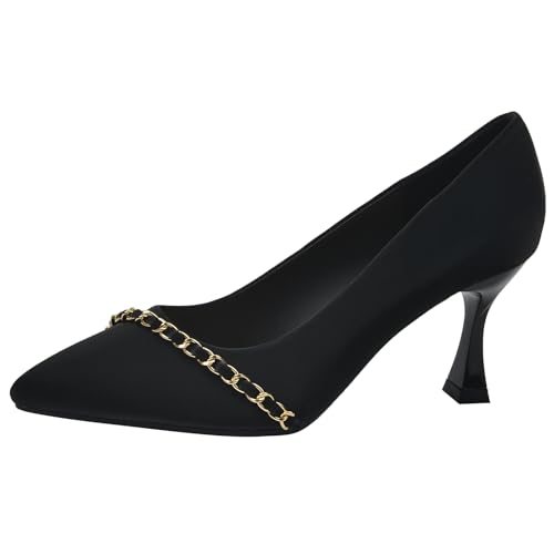 Wtharosa Pumps Spitze Zehe Mit Ketten Detail Kitten Absatz Professionell Abendschuhe Damen Büro Hochheit Formelle Anlässe,Schwarz,43 EU von Wtharosa