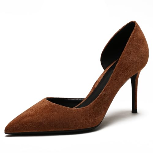 Wtharosa Pumps Stiletto Spitze Zehe Wildleder Damen High Heel Klassisch Court Schuhe Bequeme Abendschuhe Hochheit Formelle Anlässe,Caramel,35 EU von Wtharosa