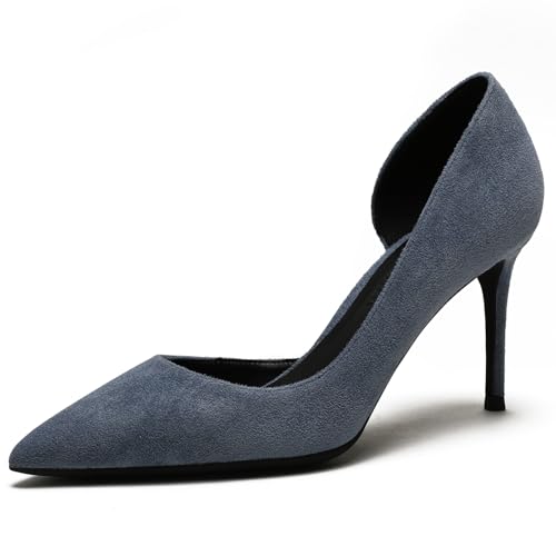 Wtharosa Pumps Stiletto Spitze Zehe Wildleder Damen High Heel Klassisch Court Schuhe Bequeme Abendschuhe Hochheit Formelle Anlässe,Misty Blue,36 EU von Wtharosa