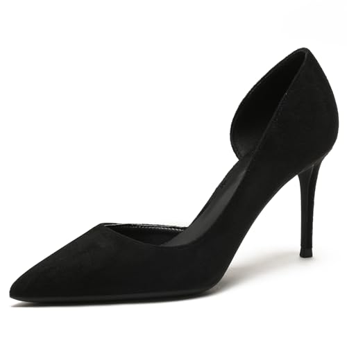 Wtharosa Pumps Stiletto Spitze Zehe Wildleder Damen High Heel Klassisch Court Schuhe Bequeme Abendschuhe Hochheit Formelle Anlässe,Schwarz,35 EU von Wtharosa