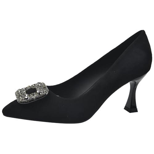 Wtharosa Pumps Wildleder Elegant Damen Kristall Schnalle Spitze Zehe Skulptur Absatz Bequeme Abendschuhe Hochheit Formelle Anlässe,Schwarz,40 EU von Wtharosa