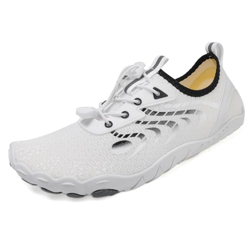 Wtharosa Quick-Dry Water Shoes for Men Women, Aqua Socks for Beach Swim Surf Yoga Gym Training, Lightweight Mesh Upper with Durable Rubber Sole,Weiß,39 EU von Wtharosa