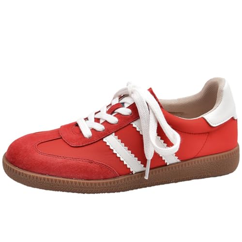 Wtharosa Retro Stil Casual Sneakers Weiß Und Grau Mit Schwarzen Streifen Wildleder Applikation Bequeme Laufschuhe Für Herren Damen Fitness Running Tägliche Straßenmode,Rot,41 EU von Wtharosa