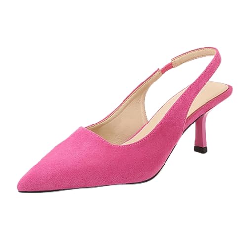 Wtharosa Spitz Zeh Damen Pumps Mit Kreuzband Lederabsatz Schwarzer Wildleder Eleganter Absatz Für Hochzeit Party Büro Formelle Anlässe,Fuchsia,40 EU von Wtharosa