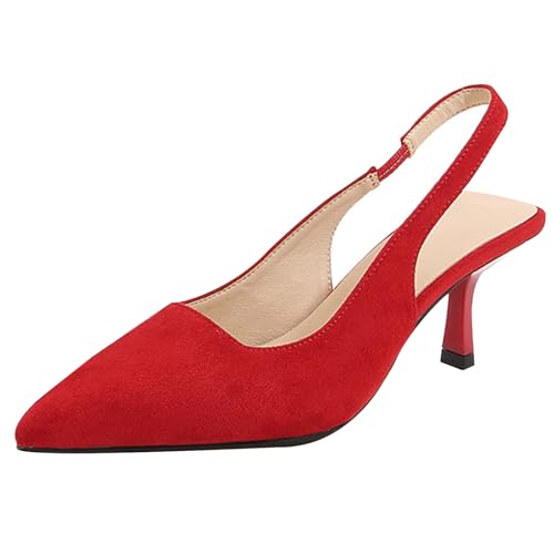 Wtharosa Spitz Zeh Damen Pumps Mit Kreuzband Lederabsatz Schwarzer Wildleder Eleganter Absatz Für Hochzeit Party Büro Formelle Anlässe,Rot,42 EU von Wtharosa