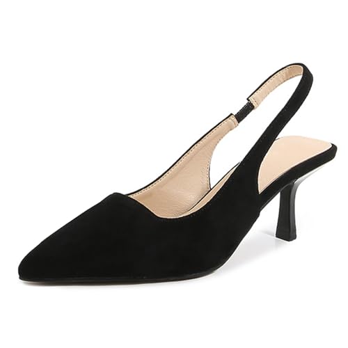 Wtharosa Spitz Zeh Damen Pumps Mit Kreuzband Lederabsatz Schwarzer Wildleder Eleganter Absatz Für Hochzeit Party Büro Formelle Anlässe,Schwarz,40 EU von Wtharosa