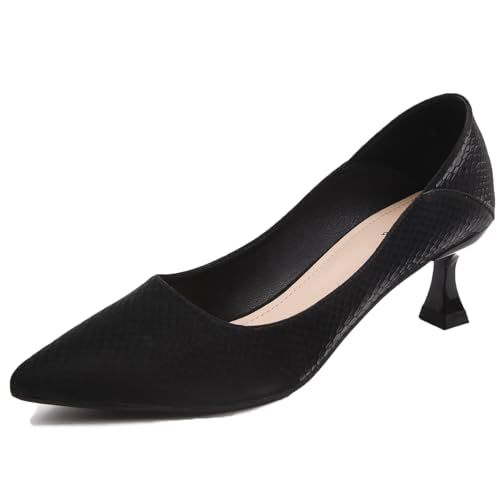 Wtharosa Texturiert Spitze Zehe Kitten Absatz Pumps Damen Bequeme Niedrig Absatz Abendschuhe Büro Hochheit Formelle Anlässe,Schwarz,43 EU von Wtharosa