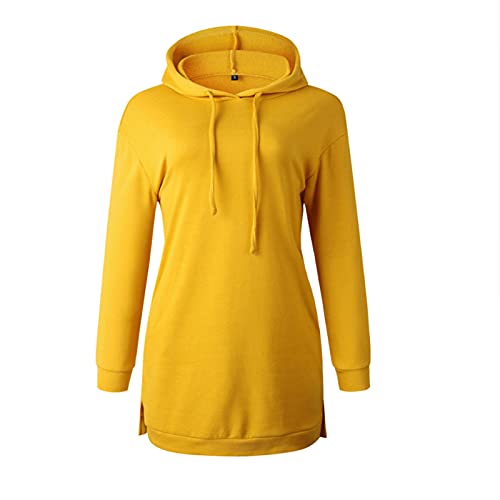 Wtinfer Damen Hoodie Kleid Pullover Langarm Sweatshirtkleid Kapuzenpullover Sweatshirt Casual Täglich Herbst Pulli Kleider Sweatjacke Jumper (Gelb, M) von Wtinfer