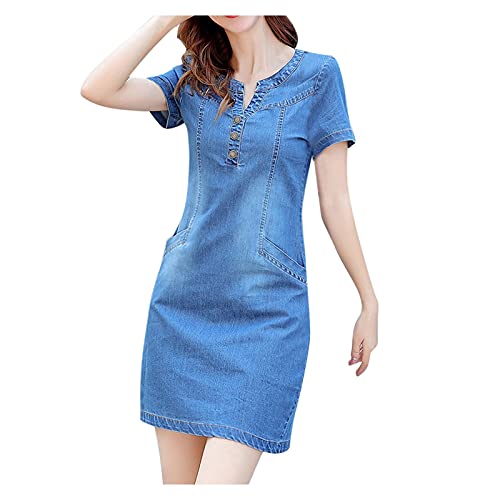 Wtinfer Damen Jeanskleid Kurzes Knielang Kleid Denim-Kleid Slim Fit Jumpsuit-Kleid Denimkleid Sommer Minikleid Elegant Cocktailkleider Sexy Kleid (Mehrfarbig, L) von Wtinfer