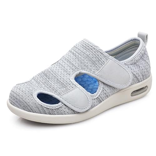 Ältere diabetische Fußödemschuhe Sandalen Klettverstellbare Herren- und Damenhausschuhe Spezialschuhe Gesundheitsschuhe Präventionsschuhe,Light Gray mixed-37 EU von Wttagkl