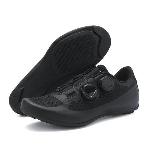 Herren & Damen Radsportschuhe Unisex | Rennrad geeignet | Selbstverriegelndes SPD-System | Leicht & atmungsaktiv | Flache Sohle für Straßen- & Geländeradfahren,Black+Flat-46 EU von Wttagkl