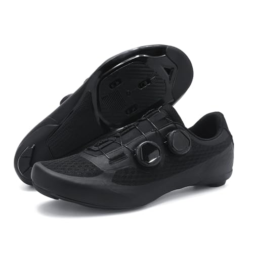 Herren & Damen Radsportschuhe Unisex | Rennrad geeignet | Selbstverriegelndes SPD-System | Leicht & atmungsaktiv | Flache Sohle für Straßen- & Geländeradfahren,Black+Road-41 EU von Wttagkl
