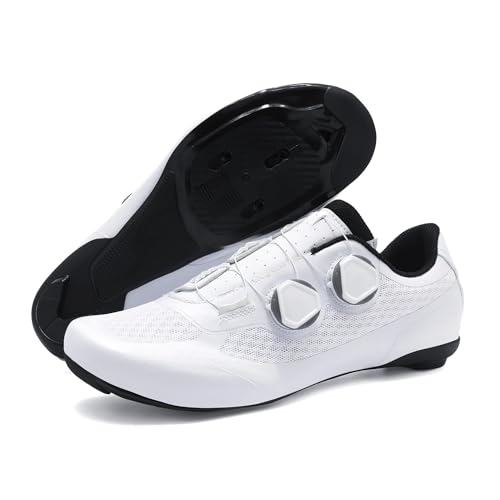 Herren & Damen Radsportschuhe Unisex | Rennrad geeignet | Selbstverriegelndes SPD-System | Leicht & atmungsaktiv | Flache Sohle für Straßen- & Geländeradfahren,Black+White+Road-42 EU von Wttagkl