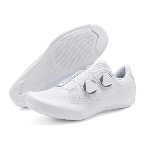 Herren & Damen Radsportschuhe Unisex | Rennrad geeignet | Selbstverriegelndes SPD-System | Leicht & atmungsaktiv | Flache Sohle für Straßen- & Geländeradfahren,White+Flat-41 EU von Wttagkl