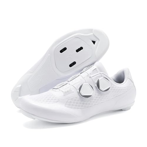 Herren & Damen Radsportschuhe Unisex | Rennrad geeignet | Selbstverriegelndes SPD-System | Leicht & atmungsaktiv | Flache Sohle für Straßen- & Geländeradfahren,White+Road-45 EU von Wttagkl