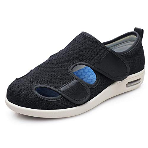 Wttagkl® Ältere diabetische Fußödem-Schuh-Patch-Sandalen, verstellbare Herren- und Damen-Hausschuhe, spezielle Schuhe, Gesundheitsschuhe, Präventionsschuhe,Black-36 EU von Wttagkl