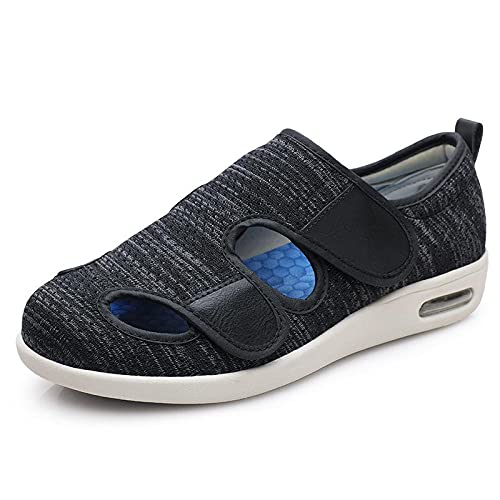 Wttagkl® Ältere diabetische Fußödem-Schuh-Patch-Sandalen, verstellbare Herren- und Damen-Hausschuhe, spezielle Schuhe, Gesundheitsschuhe, Präventionsschuhe,black gray-36 EU von Wttagkl