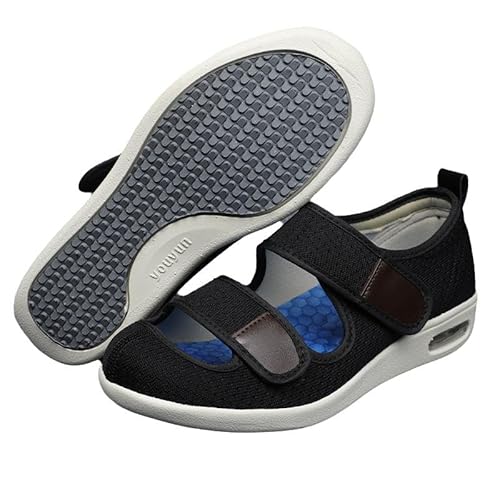 Wttagkl® Diabetische Fußödemschuhe für ältere Menschen, Klettsandalen, verstellbare Herren- und Damenhausschuhe, Spezialschuhe, Gesundheitsschuhe, Präventionsschuhe,Black-37 EU von Wttagkl