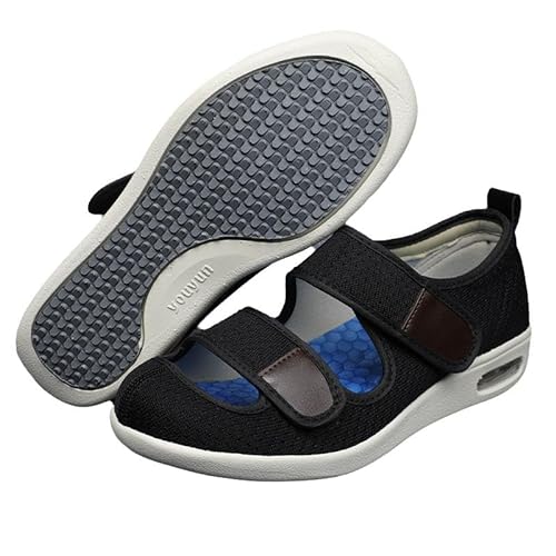 Wttagkl® Diabetische Fußödemschuhe für ältere Menschen, Klettsandalen, verstellbare Herren- und Damenhausschuhe, Spezialschuhe, Gesundheitsschuhe, Präventionsschuhe,Black-39 EU von Wttagkl