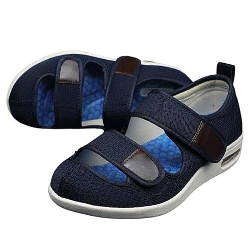 Wttagkl® Diabetische Fußödemschuhe für ältere Menschen, Klettsandalen, verstellbare Herren- und Damenhausschuhe, Spezialschuhe, Gesundheitsschuhe, Präventionsschuhe,Dark blue-36 EU von Wttagkl